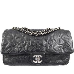 Chanel CC Flap Black Icon Calfskin Leather Shoulder Bag Silver Hardware